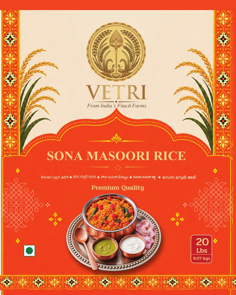 Vetri Sona Masoori Rice, 20 lb bag